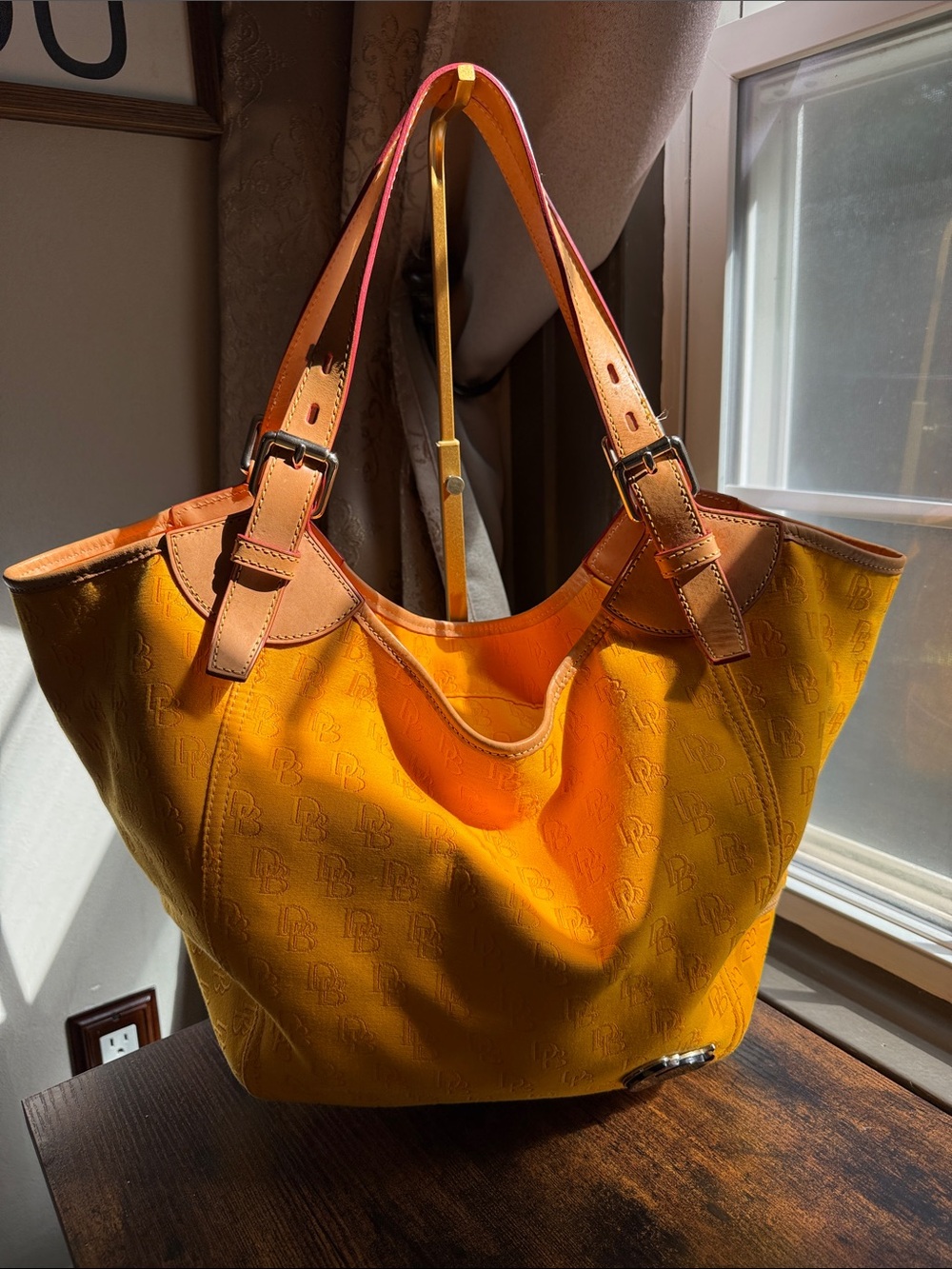 Dooney & Bourke Yellow Shoulder Tote with Tan Leather Trim - Picture 5 of 16